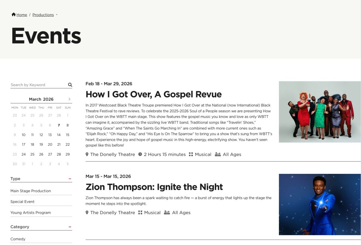 WBTT Performance Calendar page